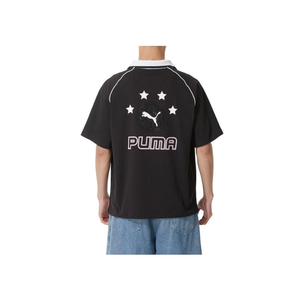 Puma Fashionable Versatile Soft Loose Short Sleeve Polo Shirt Unisex Tops Black 633071-01