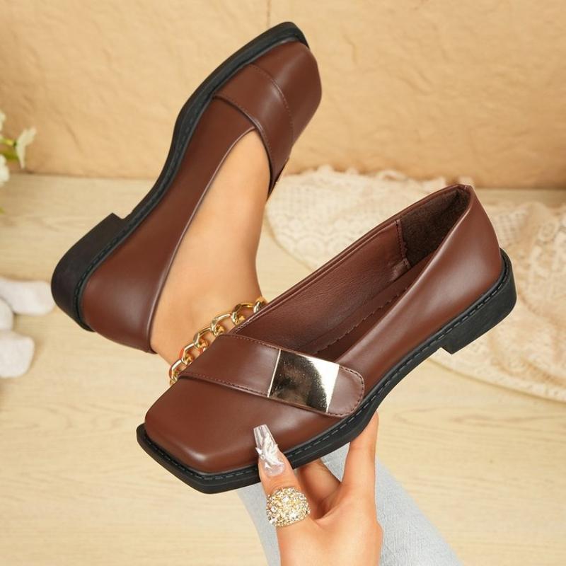 

Women s Faux Leather Flat Loafers Casual and Suitable for Evening Events Weddings Etc Square Toe Design Comfortable and Easy To Wear Ballet Flat Style 35 коричневый