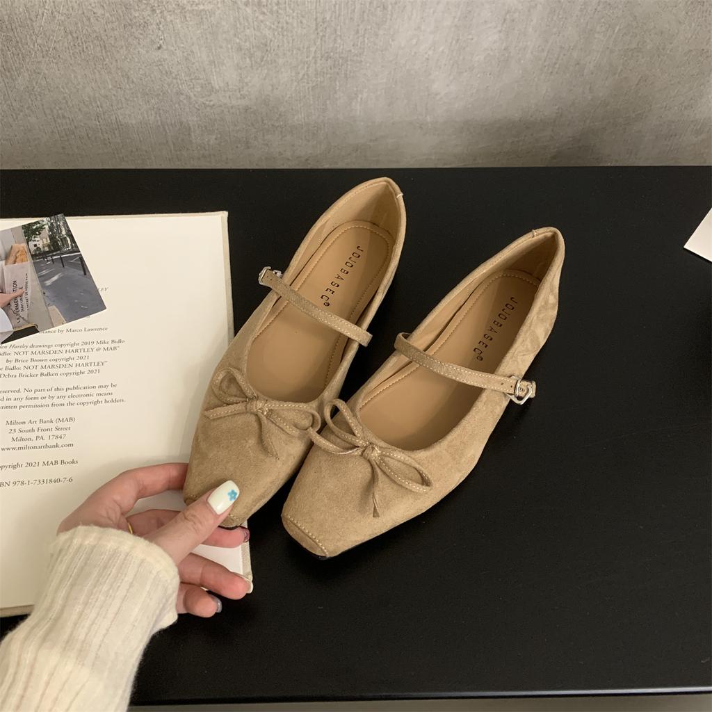 French Retro Suede Ballet Single Shoes Women's 2025 Autumn New Korean Version One-word Strap Flat Mary Jane Women's Shoes
