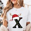 TShirt Unisex Christmas 26 Alphabet Print Fashion Merry Family Matching Female Clothing Casual Xmas Party Tees Short Sleeve Top