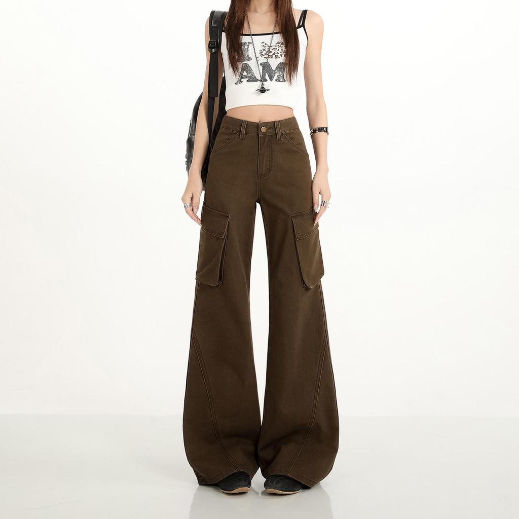 Women's Trendy Cotton Micro-Flare Casual Jeans with Patch Pockets and Deconstructed Design