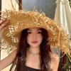 Elegant Raffia Sun Hat With Wide Brimmed And Breathable Openwork Design For Beach Vacation And Outdoor Activities
