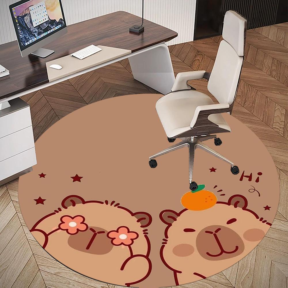 1PC Capybara Flower Orange Round Chair mat Area Rug - Non-Slip, Floor Mat for Office, Bedroom, home decor Christmas Gift c0528102