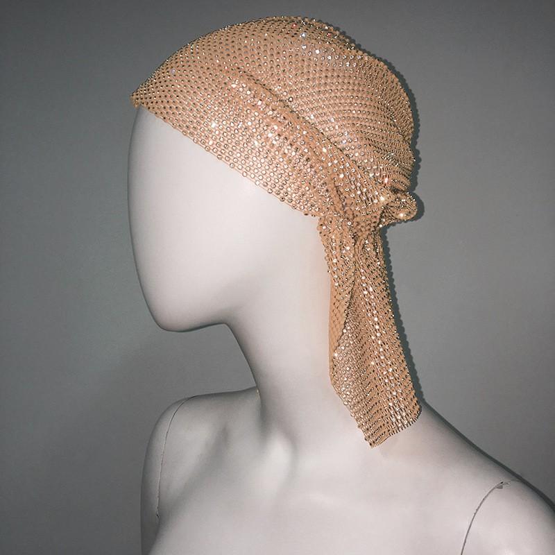 Womens Elastic Rhinestone Pirate Hat Long Tail Headscarf Music Performance Unisex Headwear