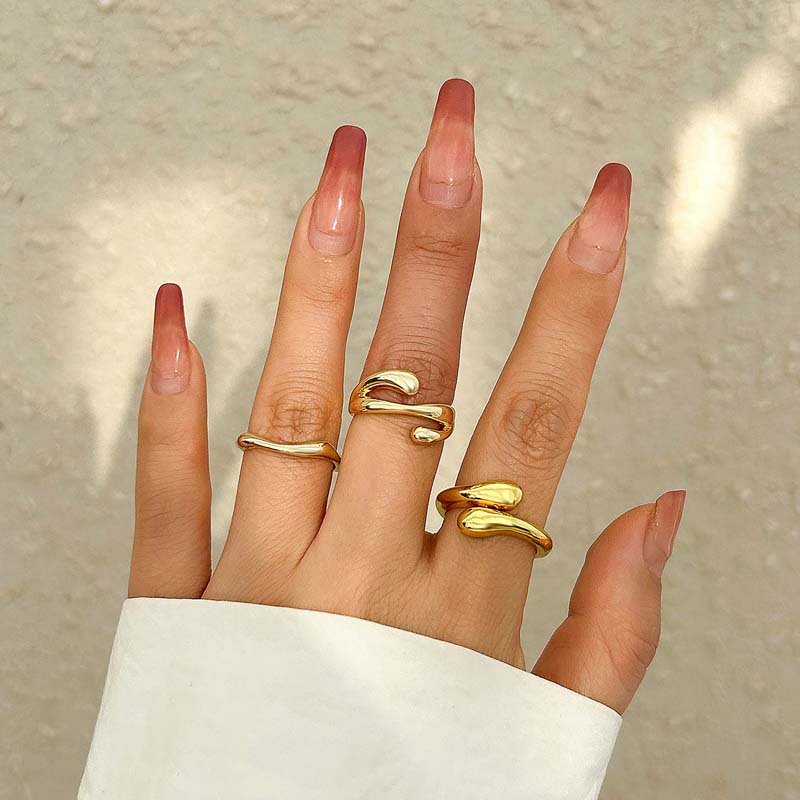 3Pcs/Set Vintage Gold Color Water Drop Rings for Women Fashion Creative Metal Smooth Geometric Adjustable Open Ring Zircon