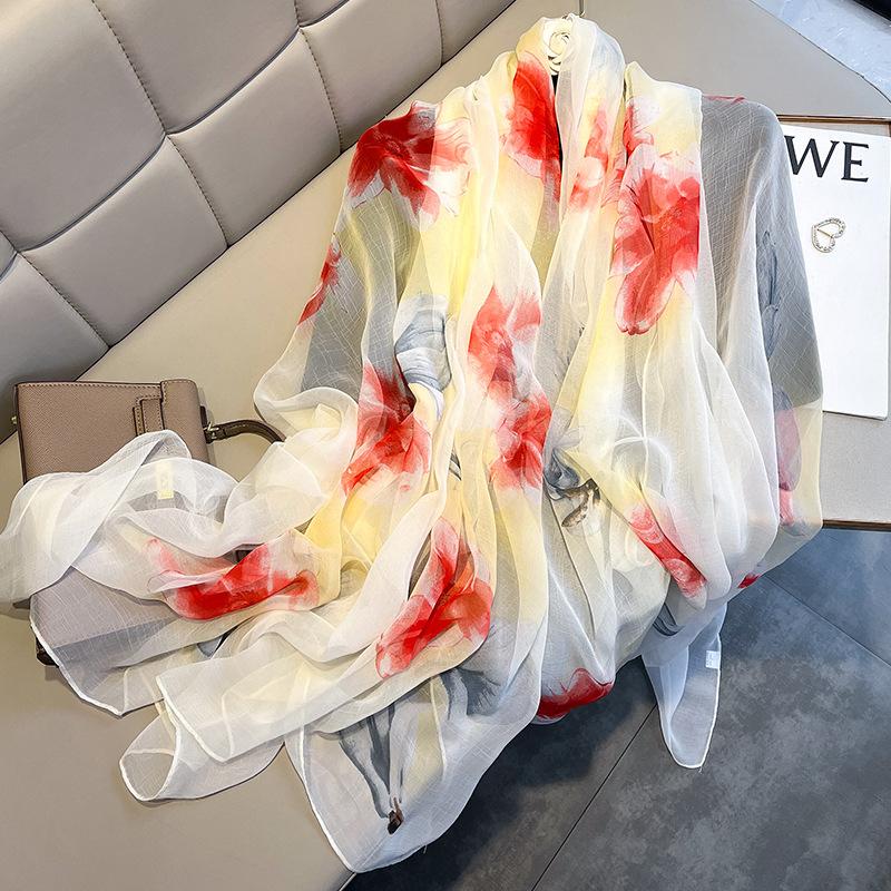 Fashion Luxury  Oversized Ombre Petal Floral Silk Shawl Scarf Lady High Quality Turban Head Hijab Femme Wrap Foulards Snood