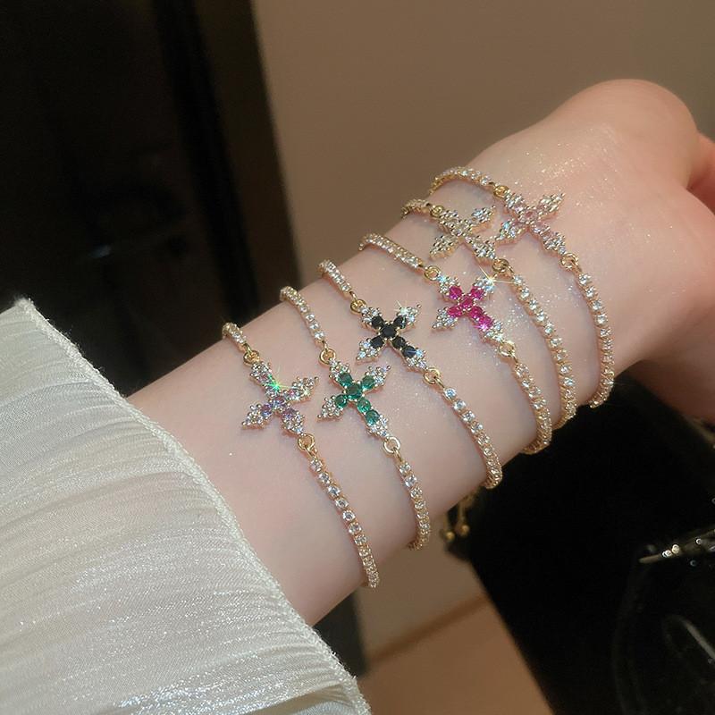 Cross Pendant Bracelet With Cubic Zirconia For Womens Fashion Accessory Gift