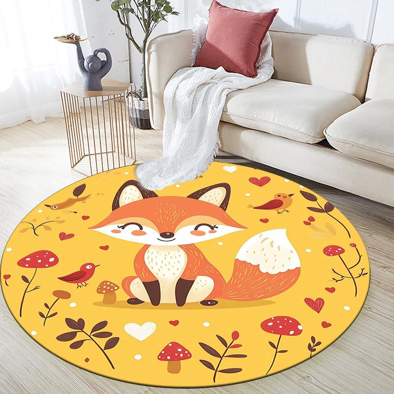 Fox pattern round rug,Carpet Rug for Living Room Bedroom Sofa Playroom Decor,Non-slip Floor Mat,Holiday Gifts and Birthday Gifts