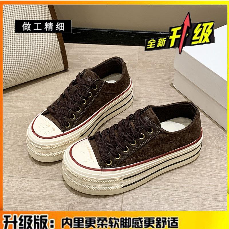 

Версия из коровьей кожи~ кожаные парусиновые туфли на толстой подошве с увеличением высоты женские 2025 осень новые универсальные в стиле колледжа повседневные кеды 40