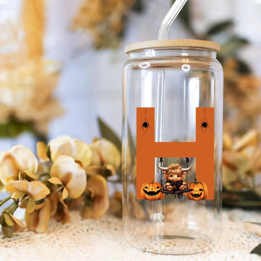 16oz 26 Buchstaben A-Z Libbey Trinkglas Kaffeetasse Mason Einmachglas mit Bambusdeckel & Strohhalm Sommer Getränkegeschirr Glasflasche Hochzeitsgeschenke