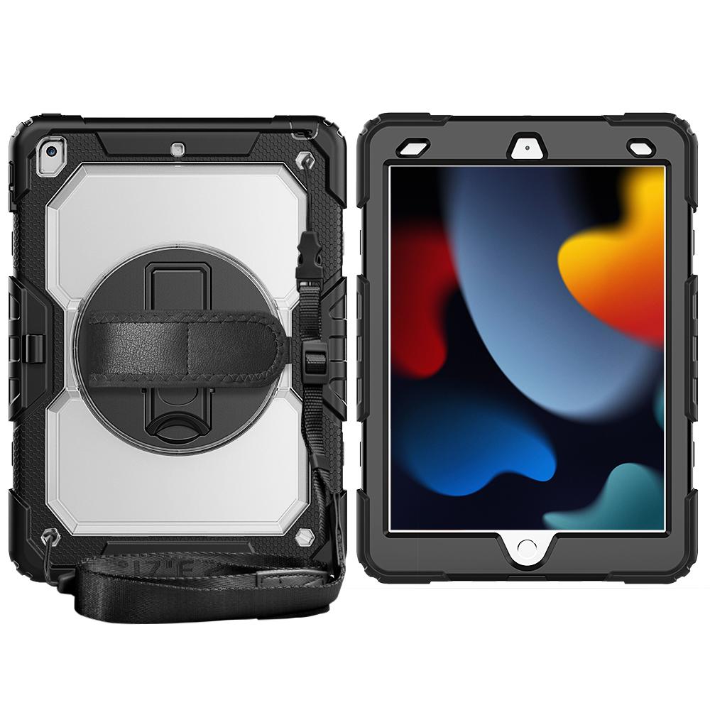 For iPad 10.2 (2021)/(2019)/(2020) Case PC+Silicone Tablet Cover with PET Film and Shoulder Strap