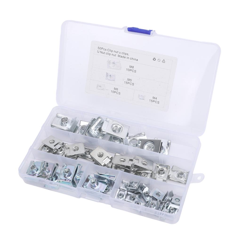 50PCS Car U Clips 65 Manganese M4 M5 M6 M8 U Shaped Nut Assortment Set for Car Motorcycle Dash Door Panel Interior