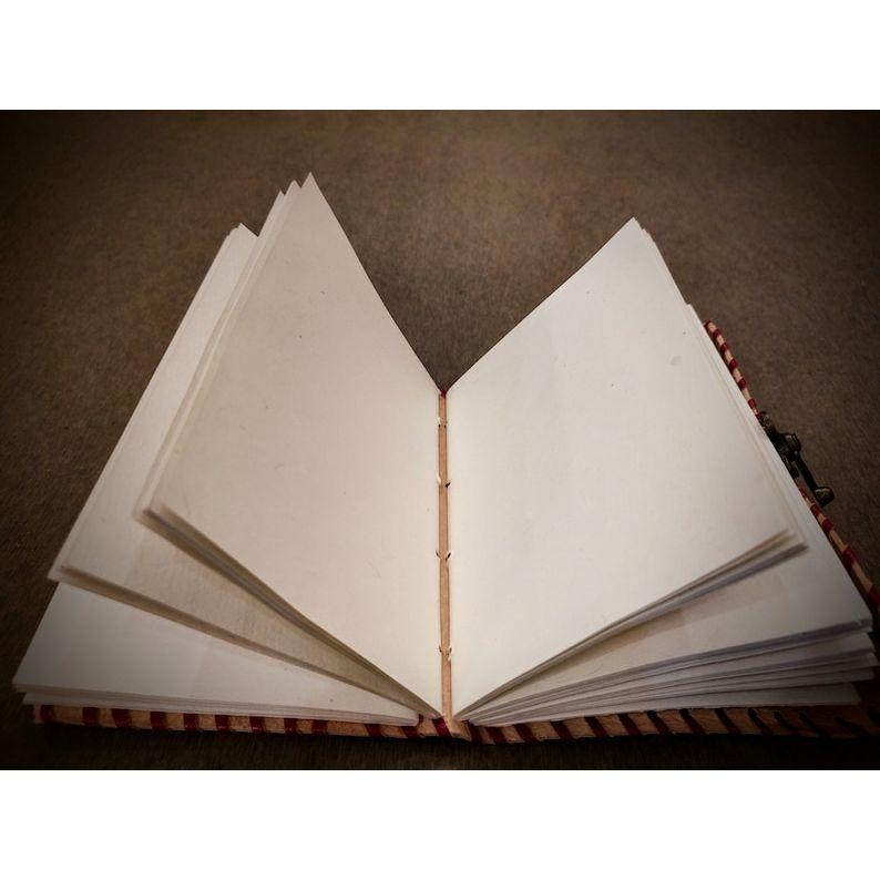 Pink Colored Handmade Leather Bound A5 Sized Journal - 200 Thick Unlined Recycled Refillable Pages - Unisex Hand Stitched Writing Notebook