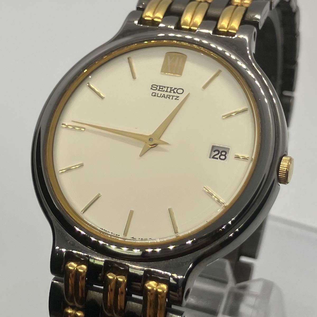 Good Condition Working Item SEIKO Quartz Men s Watch Date Display Gold x Silver Combination