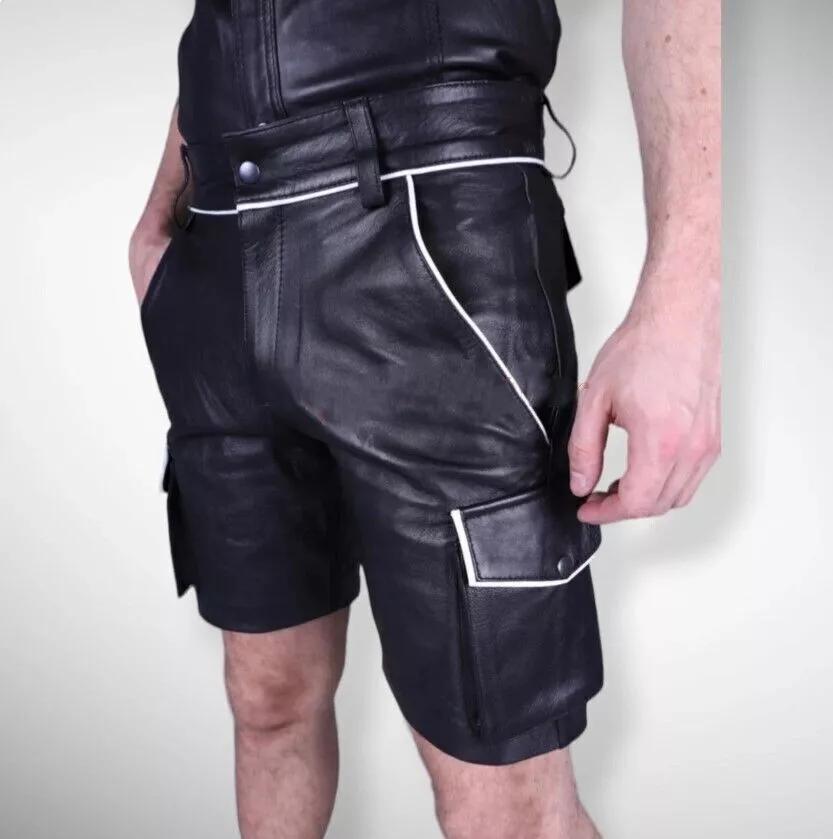 Stylish Shorts Pant Men's Black Leather Shorts Handmade Soft Sheepskin Cargo