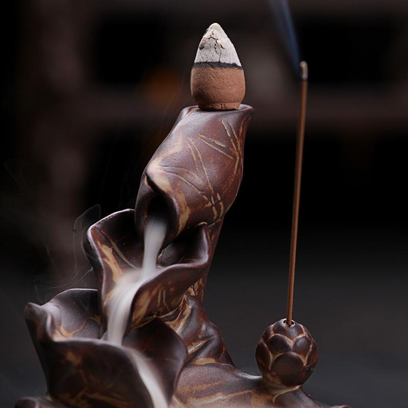 Lotus Incense Holder Burner Waterfall Backflow Home Decor Censer for Tea House
