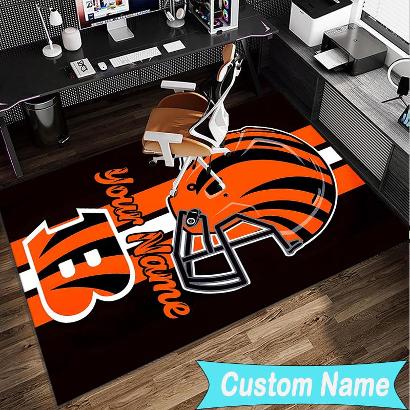 Custom Name Rug Cincinnati-Bengals Helmet Area Rug Suitable for Indoor And Outdoor,Carpets for Homes, Offices,Living Rooms,Home Decor,Christmas Gift