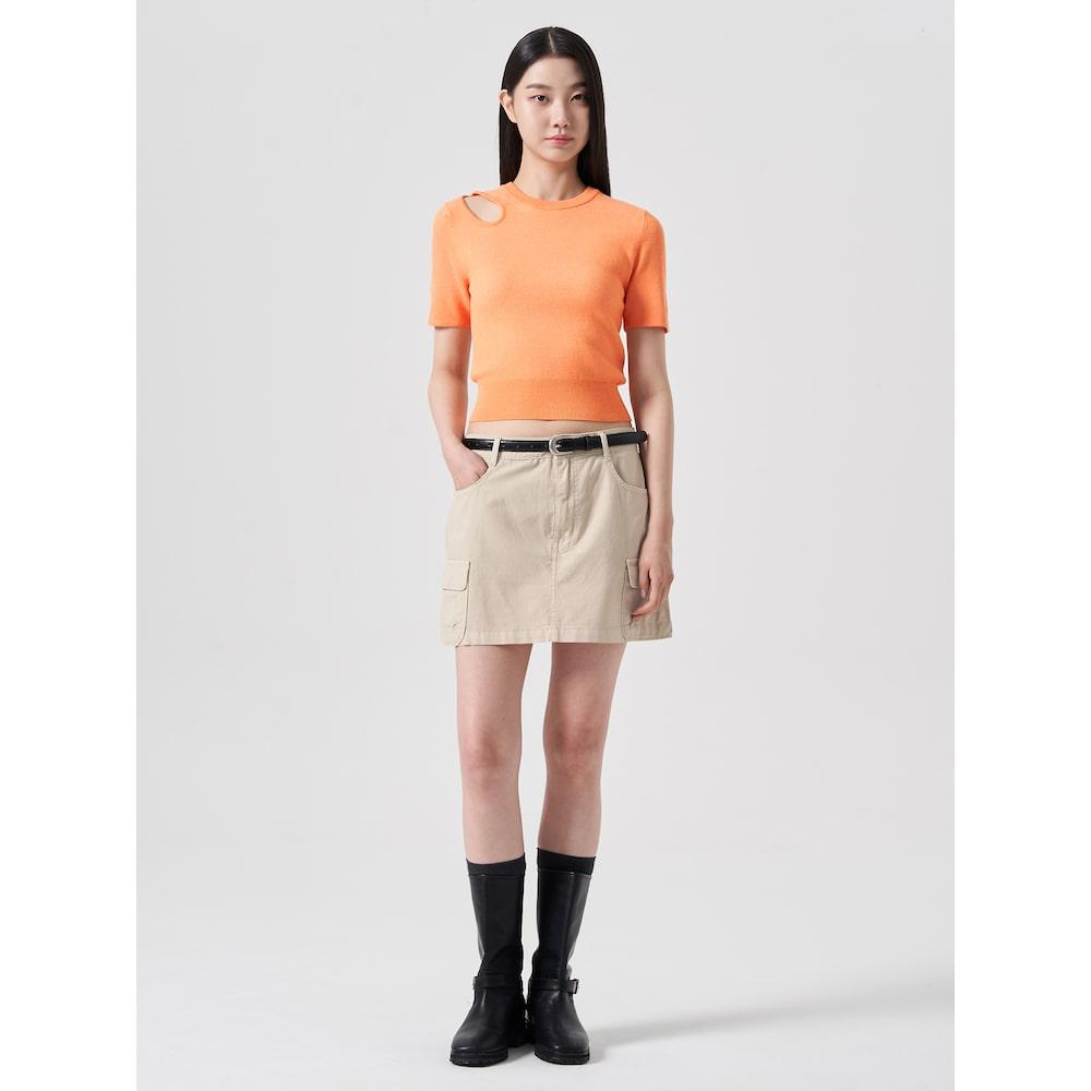 8SECONDS Off-Shoulder Ribbed Knit Orange