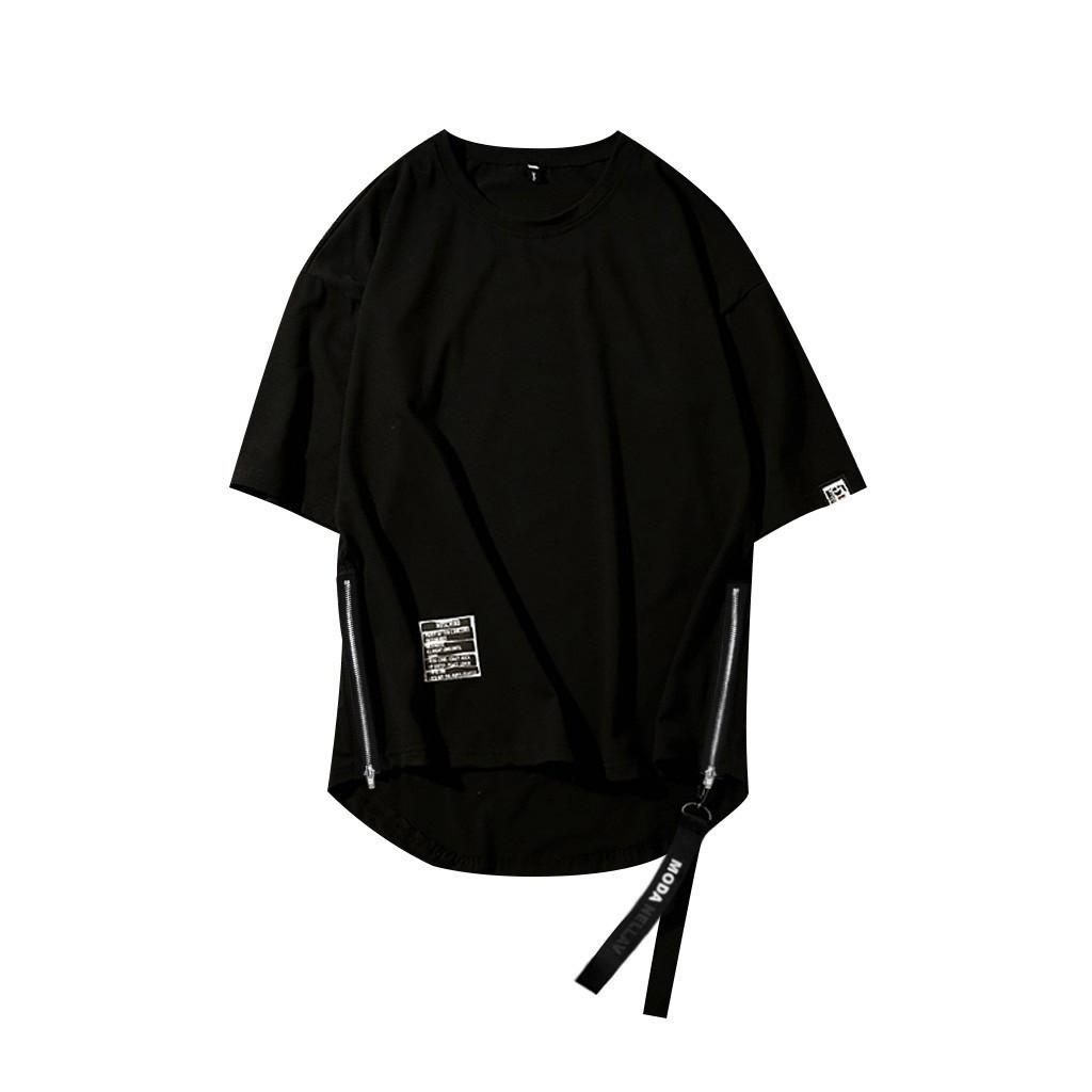 Pánské letní tričko s krátkým rukávem na zip ve stylu hip hopu na zip
