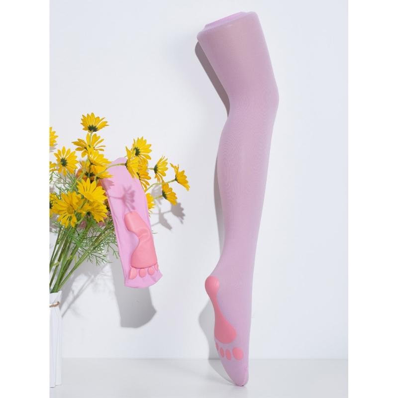 Foot Print Thigh High Socks Cute Over Knee Stockings Pink Footprint Over Knee Stockings Women Lolitas Long Boot Socks