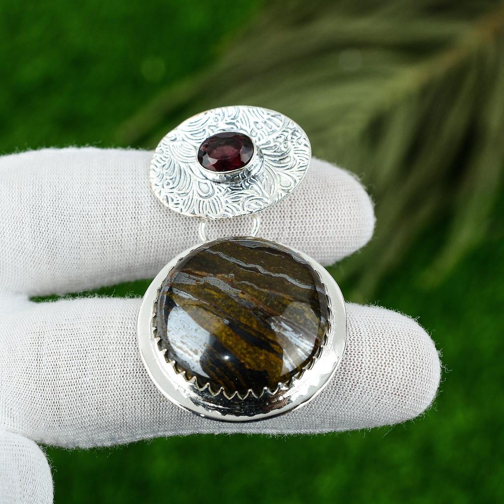 Natural Iron Tiger Eye Gemstone Jewelry 925 Sterling Silver Pendant For Women