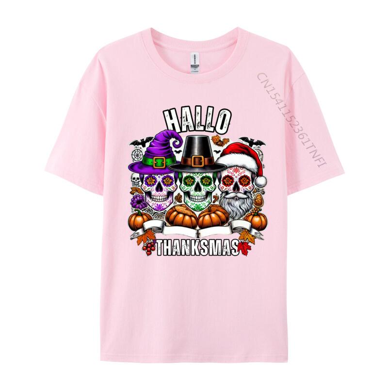 Sugar Skull Christmas Halloween Thanksgiving Hallothanksmas T-Shirts Character Men Tops T Shirt Pure Cotton Clothes