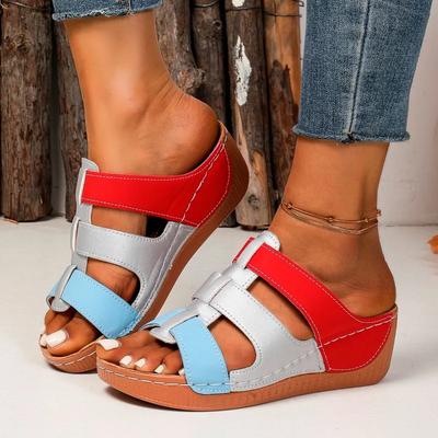 2025 Sommer Damen Keilsandalen Premium Orthopädische Offene Zehenhausschuhe Vintage Anti-Rutsch PU-Leder Lässige Damen Plateau-Schuhe