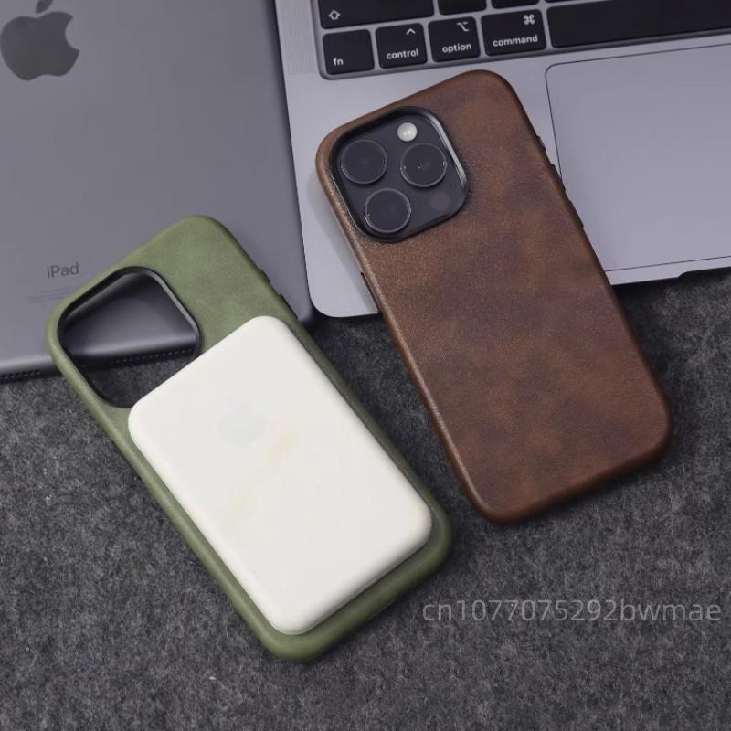 Retro High-end Leather Texture Magnetic Case For iPhone 16Pro Max 15 Pro 14 13 12Pro Max Crazy Horse Texture Luxury Case 16plus