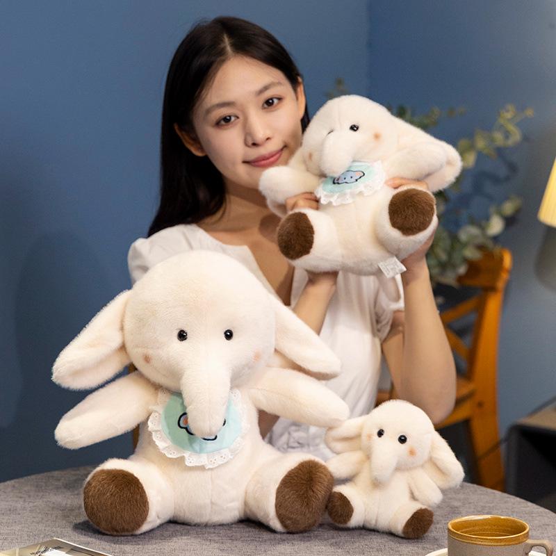 Cream Elephant Plush Doll In Cute Sitting Posture