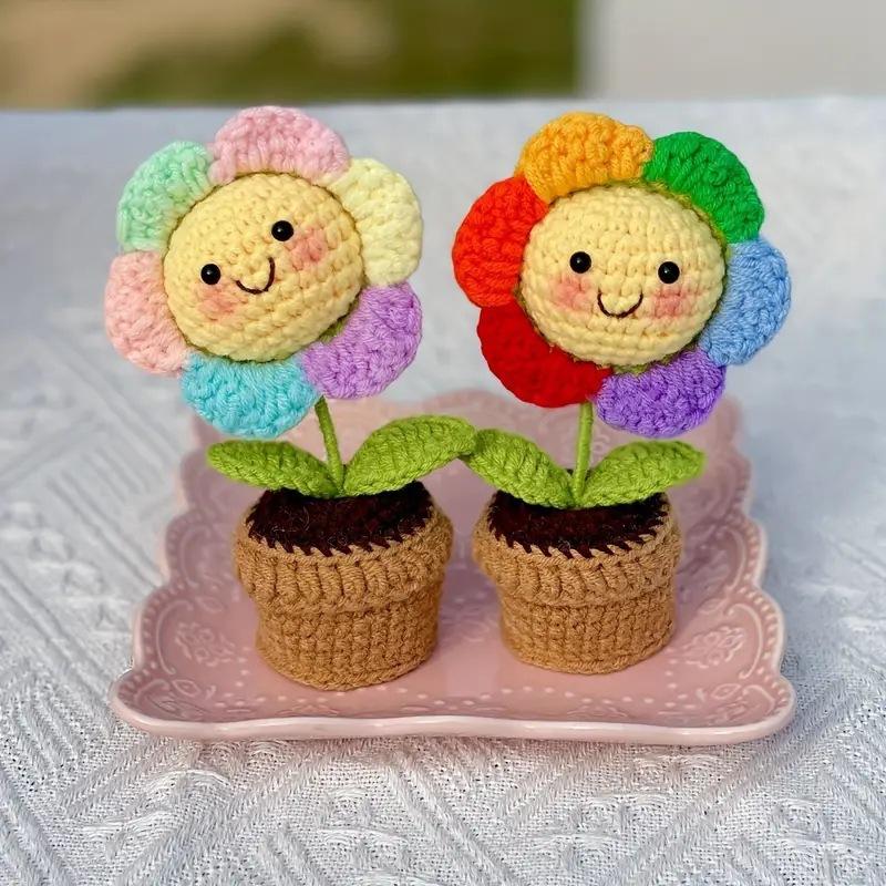 Cute Sunflower Pot Mini Handwoven Happy Sunflower Knitting Flower Desk Car Decoration Crochet Decor