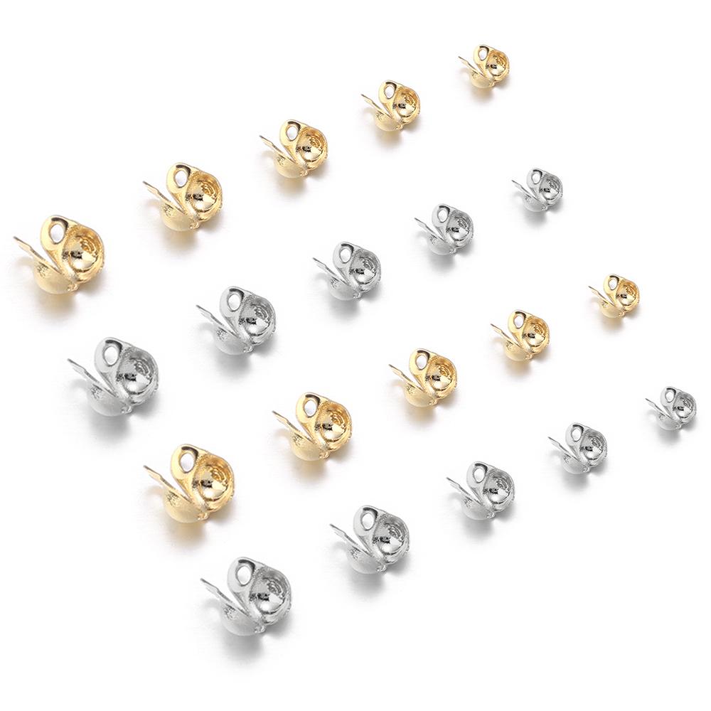 50 STUKS Roestvrij Staal Calotte Eindkrimpers Kralen voor Sieraden Maken Fitting Roestvrij Staal Bal Ketting Eindsluiting DIY Armband