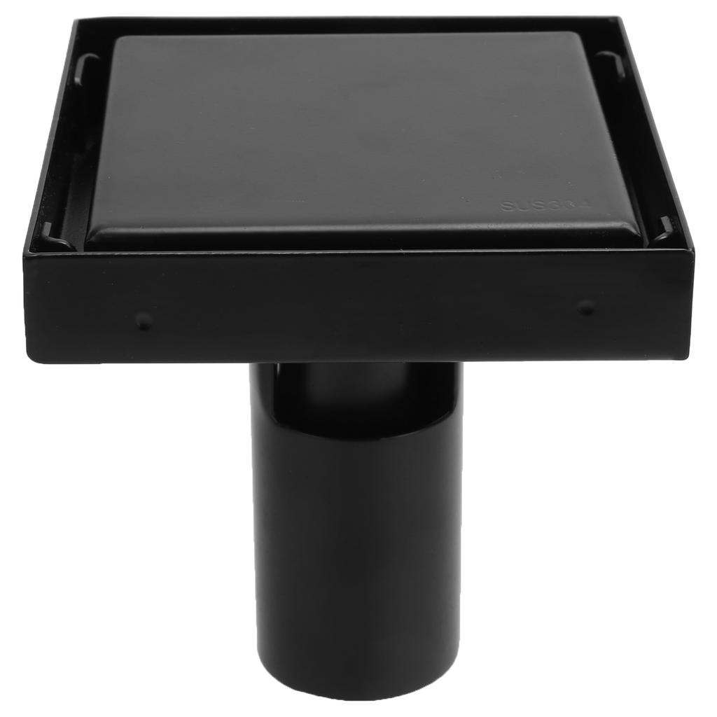 Floor Drain with Removable Cover SUS304 Stainless Steel Square Drain Set 10x10cm Black