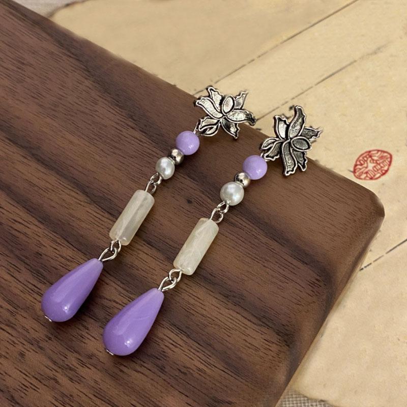 

Ретро-цветок, фиолетовая капля воды, кисточка, изысканные серьги-джокеры, женские