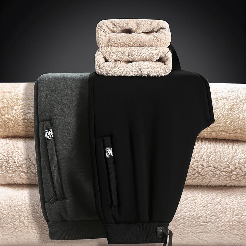 Men's Fleece-Lined Winter Thermal Trousers Thickened Straight-Leg Long Pants Outerwear Cotton-Lined Trousers Men's Sports Sweatpants