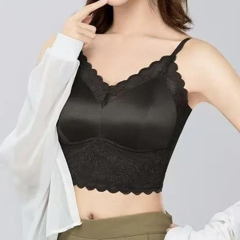 Lace Spaghetti Strap Padded Camisole, Sexy Backless Anti-Exposure Bandeau Crop Top Summer Layering Tank for Women M
