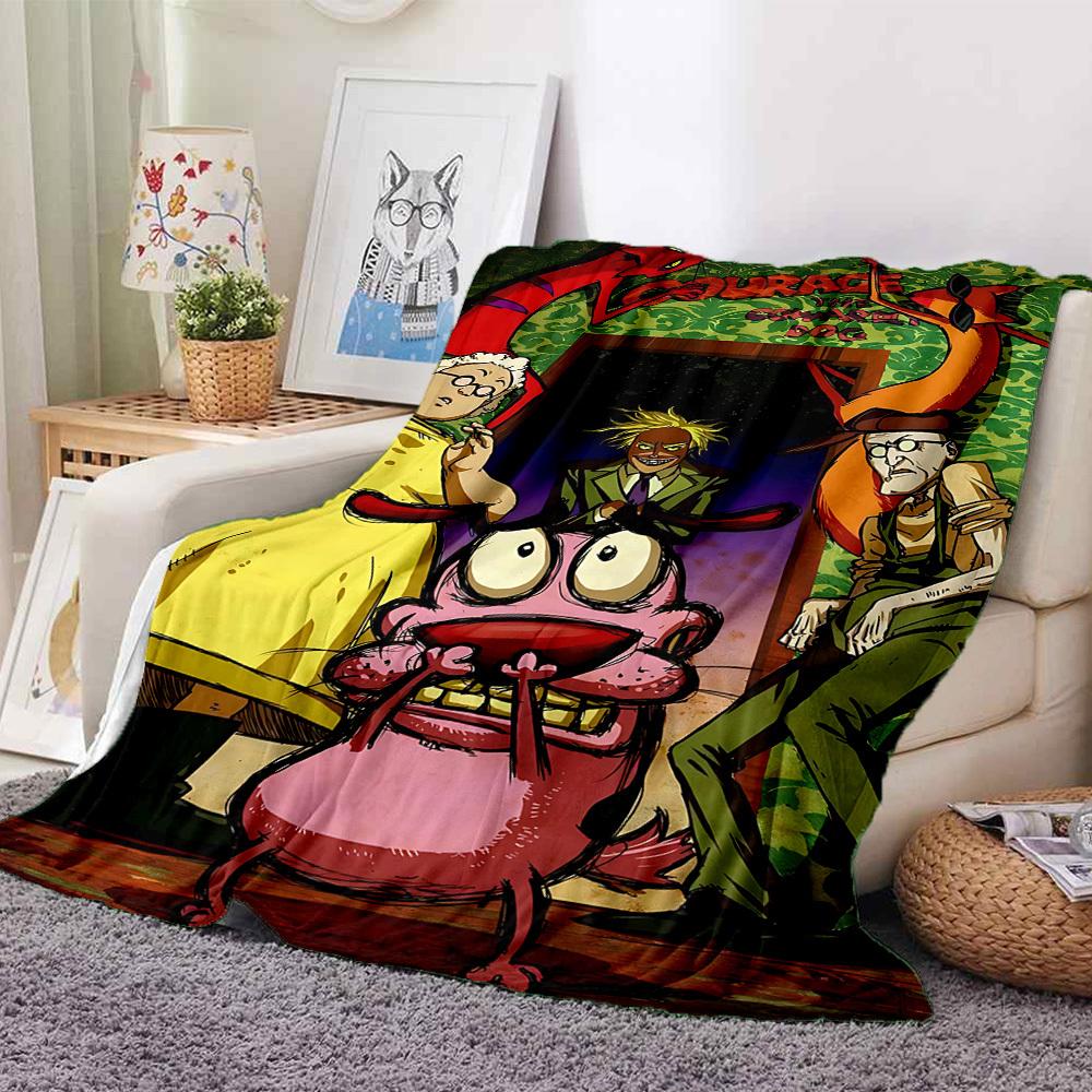1pc Courage the Cowardly Dog Flannel Throw Blanket HD Printed Lightweight Soft Warm All Season Blanket for Sofa, Bed, Travel, Camping Machine Washable