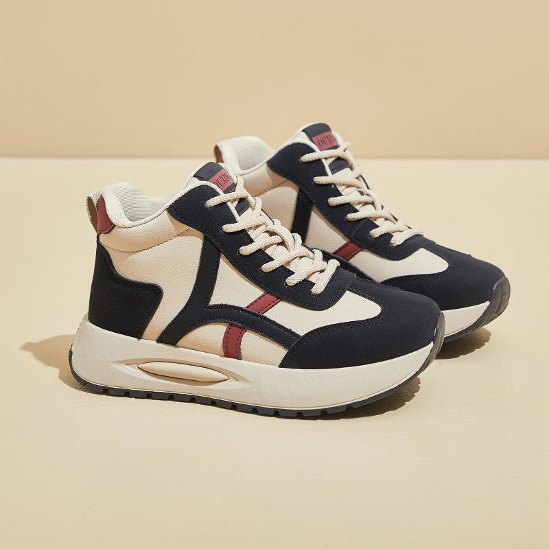 

Женские кроссовки для бега, повседневные нескользящие кроссовки на толстой платформе для пап, прогулочные кроссовки со шнуровкой, удобные спортивные теннисные туфли из искусственной кожи для женщин 40 чёрный