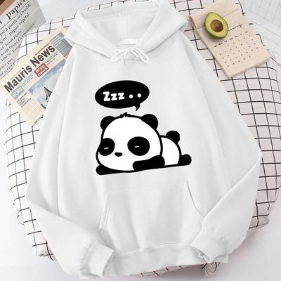 (Unisex Hoodie)Autumn Winter Casual Panda Letter Print Hoodies Solid Color Long Sleeve Hooded Pullovers Sweatshirts