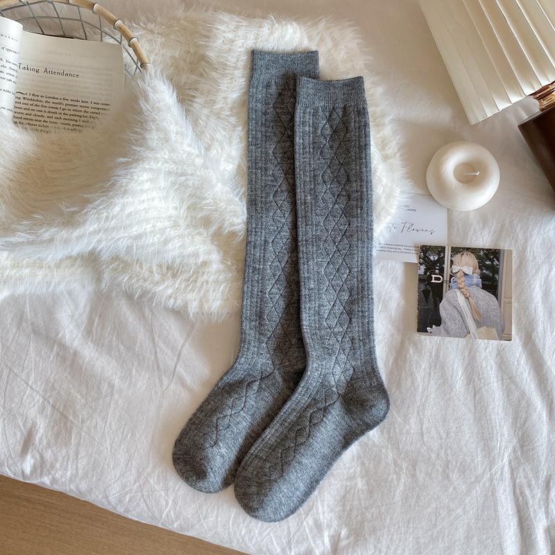 Japanese Autumn And Winter Wool Knee Socks Children'S Cashmere Thickened Medium Tube Stacking Socks Solid Color Stockings Calf Socks