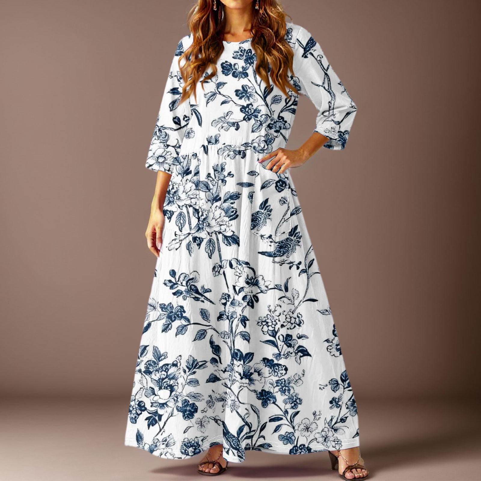 

Женское повседневное модное платье с цветочным принтом, рукавом три четверти и карманами L