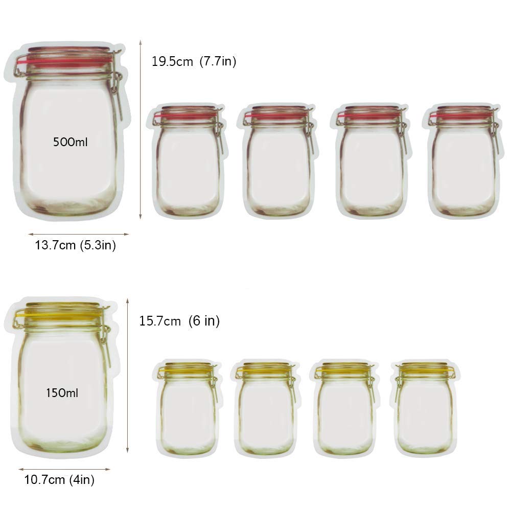 LMETJMA 12 Pièces Sacs Zippés pour Bocaux Mason Sac Réutilisable pour Collations Sacs de Rangement Alimentaire Sandwich Étanches pour Voyage Enfants KC0216
