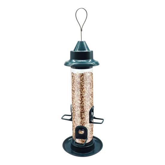 

Hanging Bird Feeder for Outdoors Plastic Weatherproof Tube Feeder with 4 Feeding Ports for Wild Birds зелений