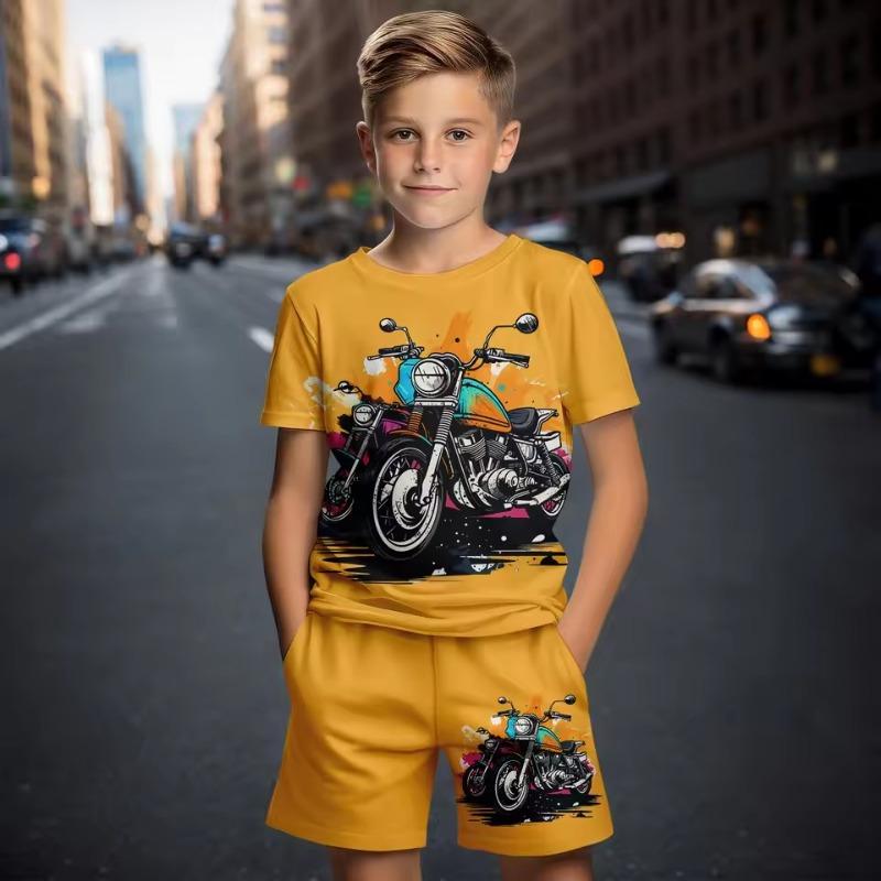 

Car Summer Short Sleeve T-Shirt Suit Shorts Children Toddler Infant Clothing 3D Cartoon Print Fashion Boys Girls 160