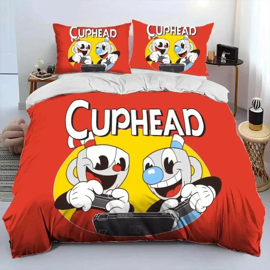 Cartoon Cuphead And Mugman Bedding Set Duvet Cover Sheet Printed Bed Set Pillowcase Bed Full Queen King Size Comforter Bedroom