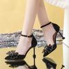 Fashion Rimocy Sexy Thin Heels Ankle Strap Pumps Women Lace Bowknot Wedding Party Shoes Woman Elegant Pointed Toe Silk High Heels Shoes