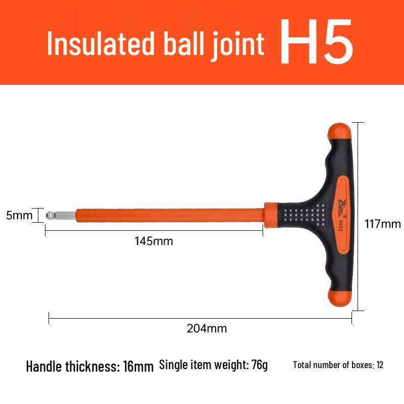 T-Type Insulated Hex Wrench, Flat & Ball Head, Three-Color Non-Slip Handle, Extended Rod Electrician Hex Screwdriver
