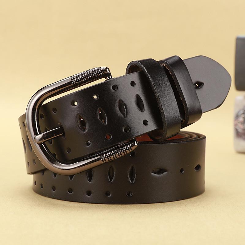 Fashionable Leather Waist Belt Hollow Pattern Metal Pin Closure Casual Outfits