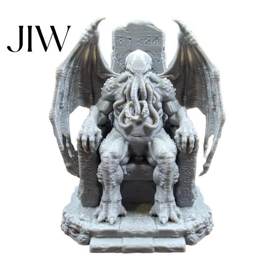 Sci-Fi Horror Collectibles 3D Printed Throne Cthulhu Statue, Gothic Resin Figurine for Shelf & Desk Detailed Bat Wing Sculpture Decor, Tentacle