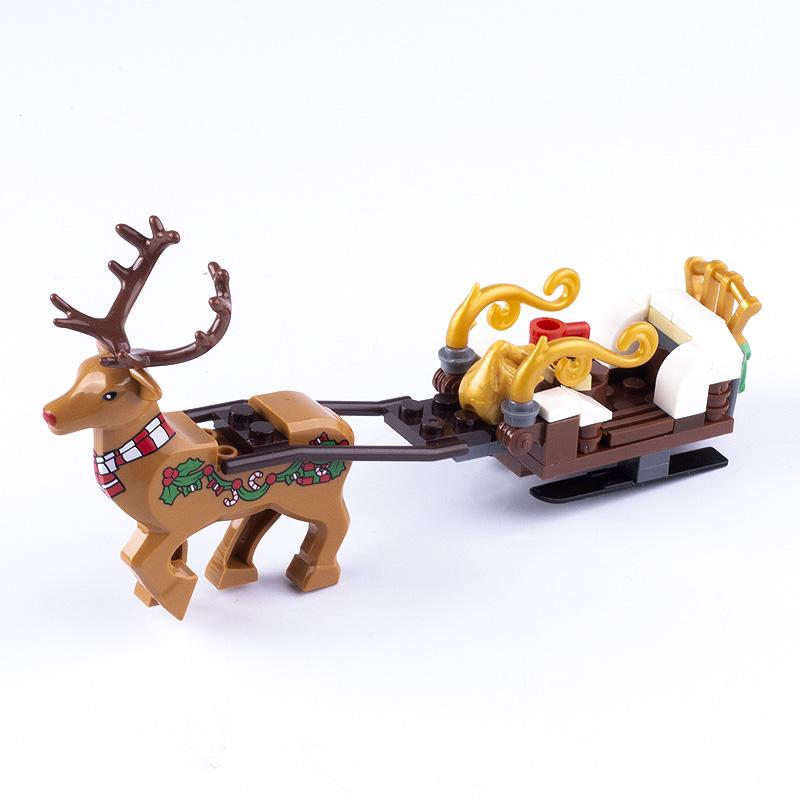 MOC Christmas Village House Building Blocks Sleigh Reindeer Tree Present Car Wreath Fireplace Gingerbread Man Bricks Toys Gift