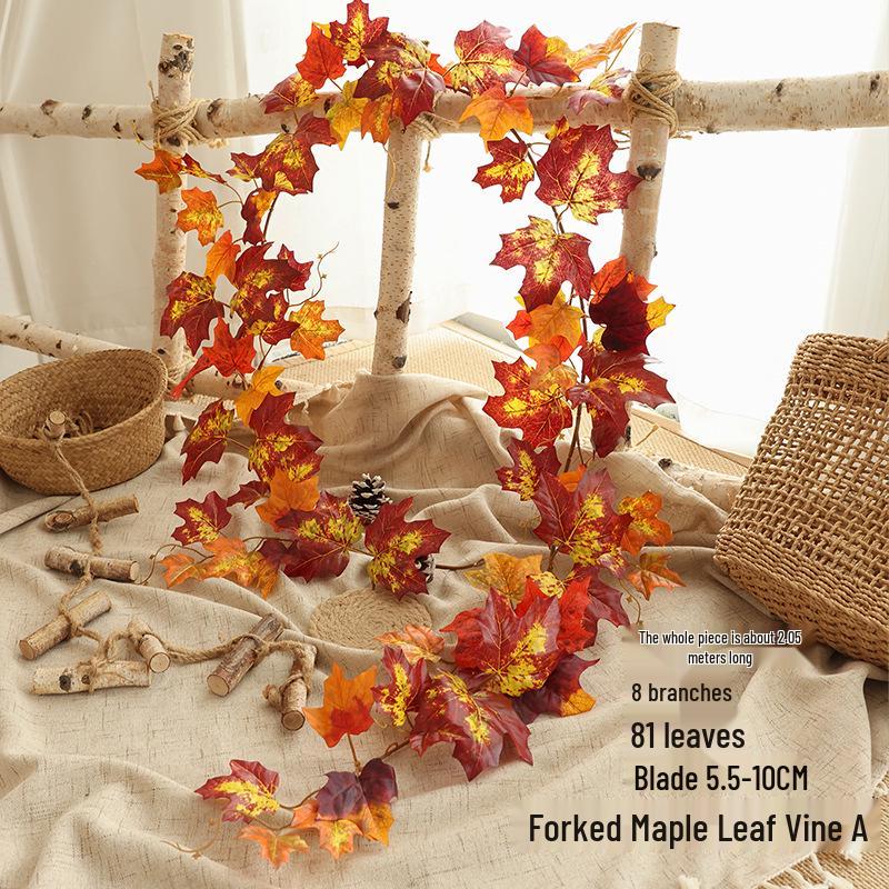 Artificial Red Maple Leaf Vine for Ceiling and Wall Decor